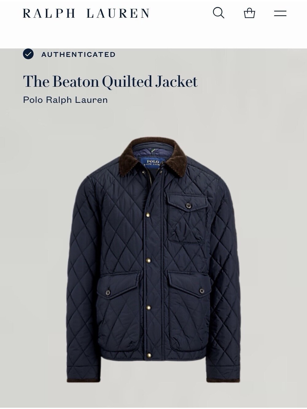 Polo Ralph Lauren Men’s Small “The Beaton Quilted Jacket” Navy Blue New $298